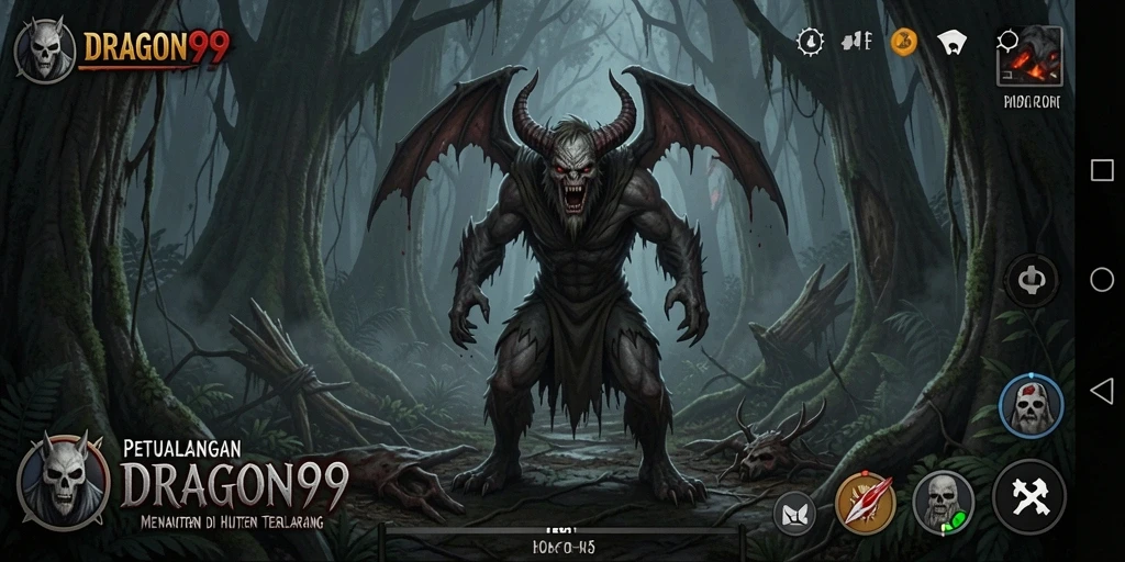 Tampilan interaktif menegangkan dalam game Horor Hutan.