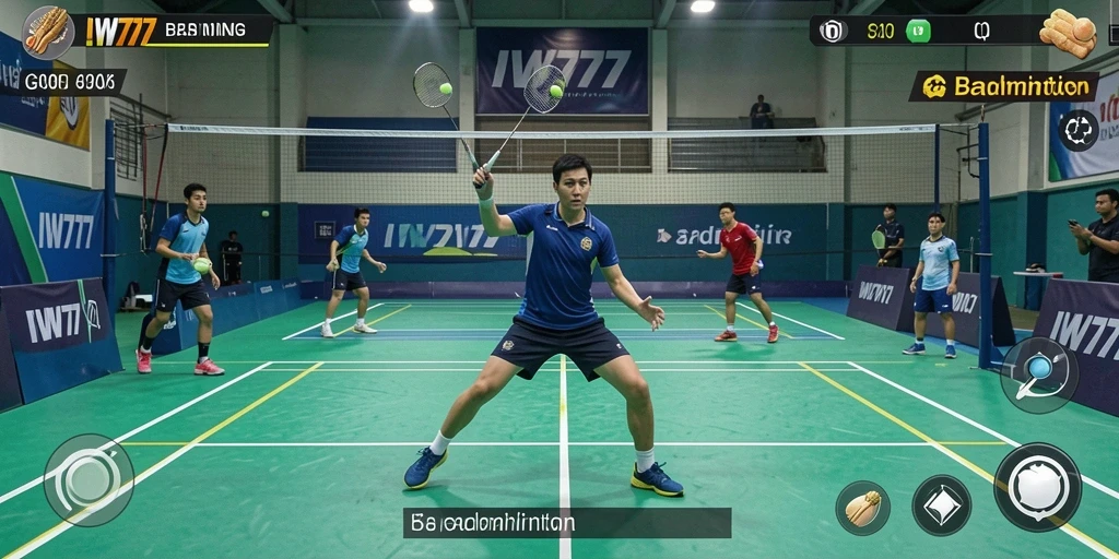Tampilan antarmuka IW777 dengan fungsi permainan Badminton yang interaktif.
